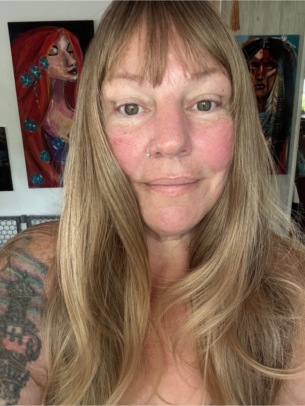 Long Synthetic Light Brown Blonde Highlighted Wig With Bangs